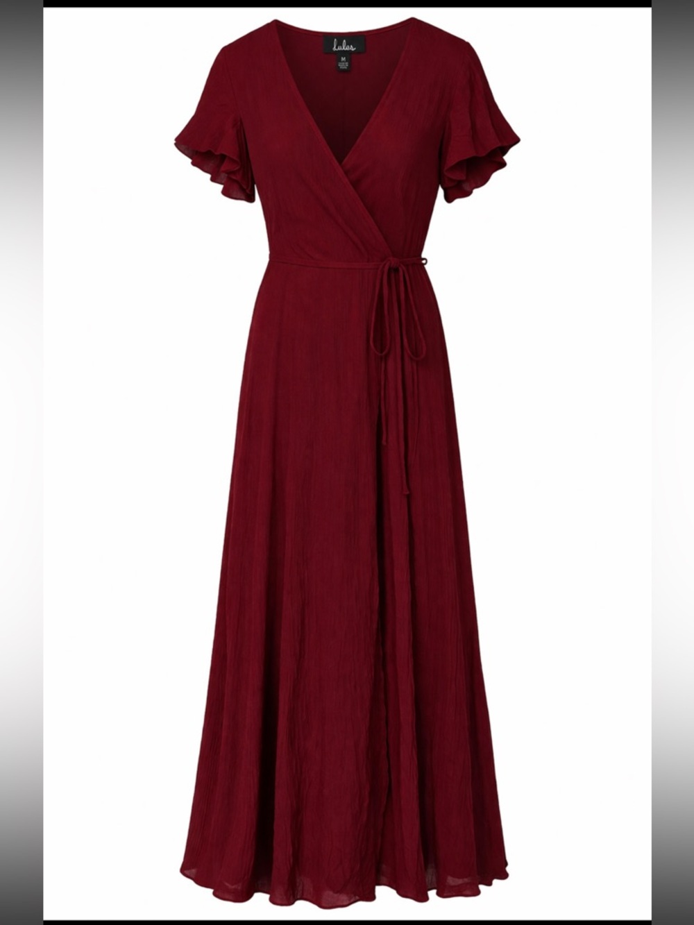Lulus Red Wrap Maxi Dress Size Medium Flutter Sleeve Tie Waist Romantic NWT